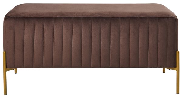Lavička tmavohnedá zamatové čalúnenie zlaté kovové nohy 91 x 47 cm obdĺžnikový taburet glamour obývacia izba