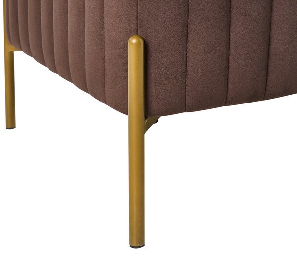 Lavička tmavohnedá zamatové čalúnenie zlaté kovové nohy 91 x 47 cm obdĺžnikový taburet glamour obývacia izba