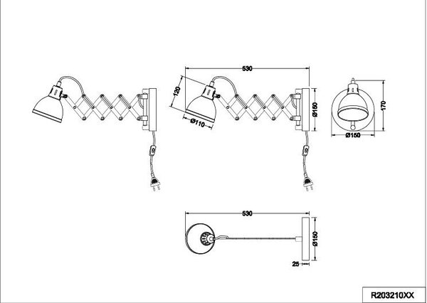 TRIO R20321031 Scissor nástenné svietidlo E14 1x28W