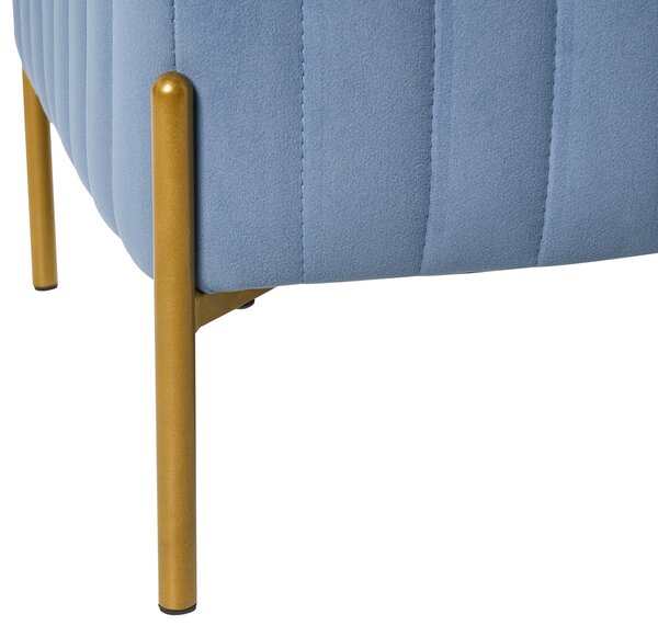 Lavička modrá zamatové čalúnenie zlaté kovové nohy 91 x 47 cm obdĺžnikový taburet glamour obývacia izba