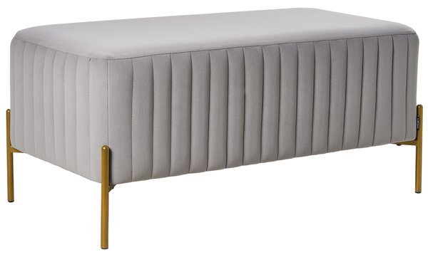 Lavička sivá zamatové čalúnenie zlaté kovové nohy 91 x 47 cm obdĺžnikový taburet glamour obývacia izba