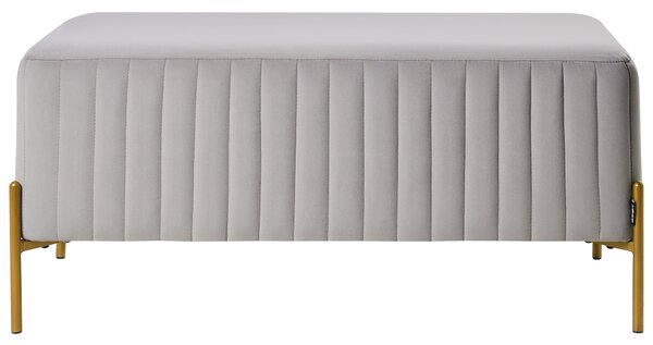 Lavička sivá zamatové čalúnenie zlaté kovové nohy 91 x 47 cm obdĺžnikový taburet glamour obývacia izba