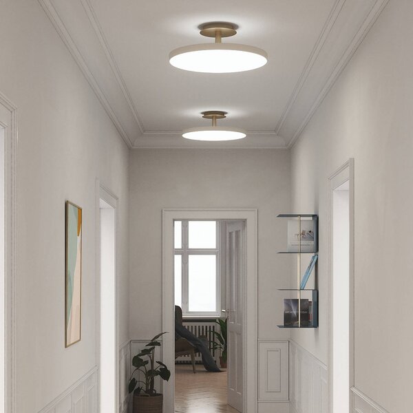 UMAGE stropné LED svetlo Asteria UP PLUS, perleťovo biele, Ø 60 cm, Krémová / jantárovo žltá, Obývacia izba / jedáleň, kov, Dizajn, Stropné svetlo polkruhové s priestorom