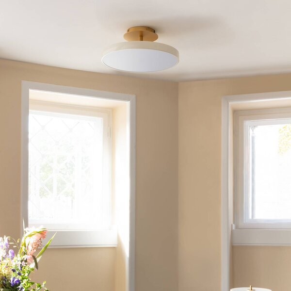 UMAGE stropné LED svetlo Asteria UP PLUS, perleťovo biele, Ø 31 cm, Krémová / jantárovo žltá, Obývacia izba / jedáleň, kov, Dizajn, Stropné svetlo polkruhové s priestorom