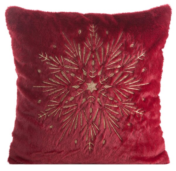 CHLPATÁ VIANOČNÁ DEKORAČNÁ OBLIEČKA NA VANKÚŠ SNOWFLAKE 45X45 CM BORDOVÁ