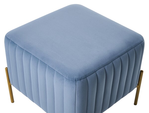 Taburetka modrá zamatové čalúnenie zlaté kovové nohy 47 x 47 cm štvorcová podnožka glamour obývacia izba