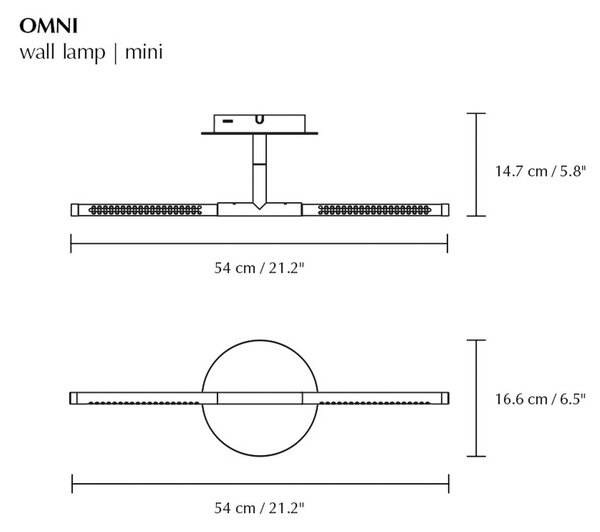 UMAGE LED nástenné svetlo Omni, oceľová farba, šírka 54 cm, 2-pl., Hliník / sivá / zinok, Obývacia izba / jedáleň, Hliník, Dizajn