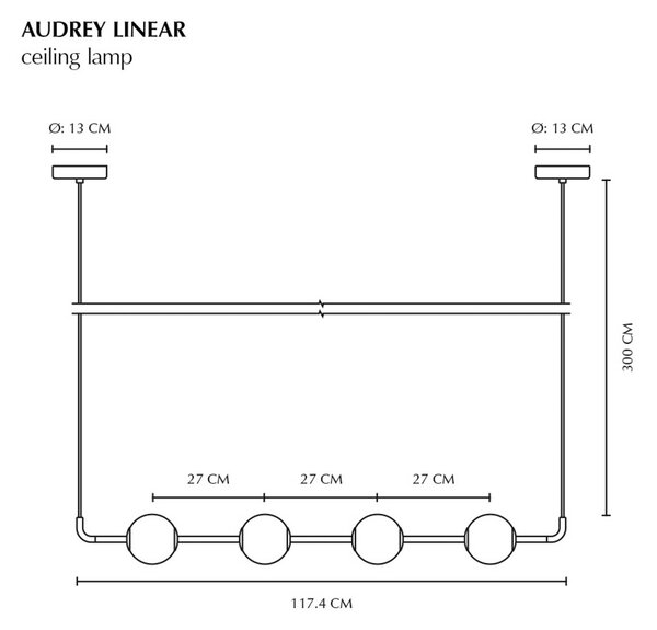 UMAGE LED závesné svietidlo Audrey LINEAR, mosadz, 118 cm, 4-pl., Mosadz / zlato, Obývacia izba / jedáleň, kov, Dizajn, Závesné svietidlo