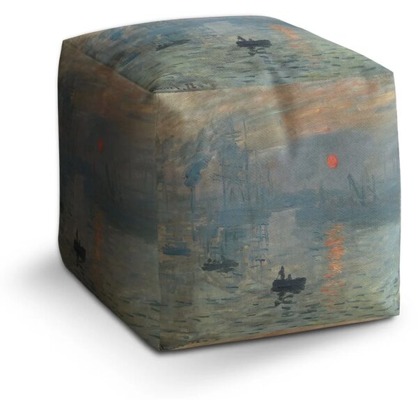 Sablio Taburet Cube Impresia, východ slnka - Claude Monet - 40x40x40 cm