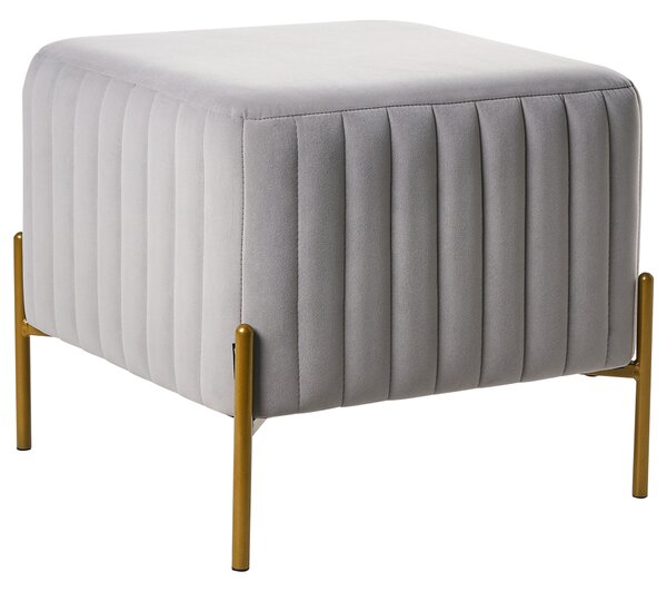 Taburetka sivá zamatové čalúnenie zlaté kovové nohy 47 x 47 cm štvorcová podnožka glamour obývacia izba
