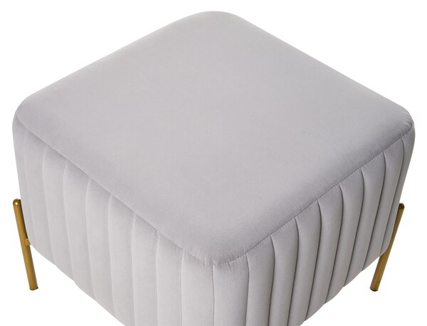 Taburetka sivá zamatové čalúnenie zlaté kovové nohy 47 x 47 cm štvorcová podnožka glamour obývacia izba