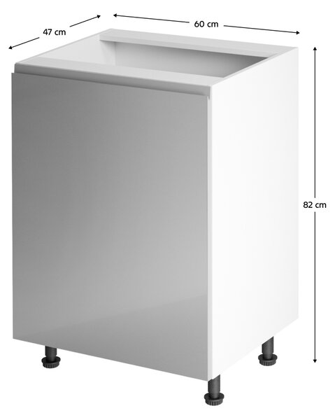 KONDELA Spodná skrinka, biela/sivá extra vysoký lesk, ľavá, AURORA D601F