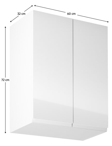 KONDELA Horná skrinka, biela/biely extra vysoký lesk, AURORA G602F