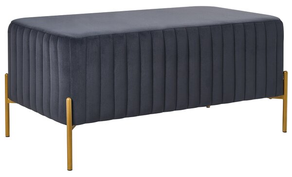 Lavička čierna zamatové čalúnenie zlaté kovové nohy 91 x 47 cm obdĺžnikový taburet glamour obývacia izba