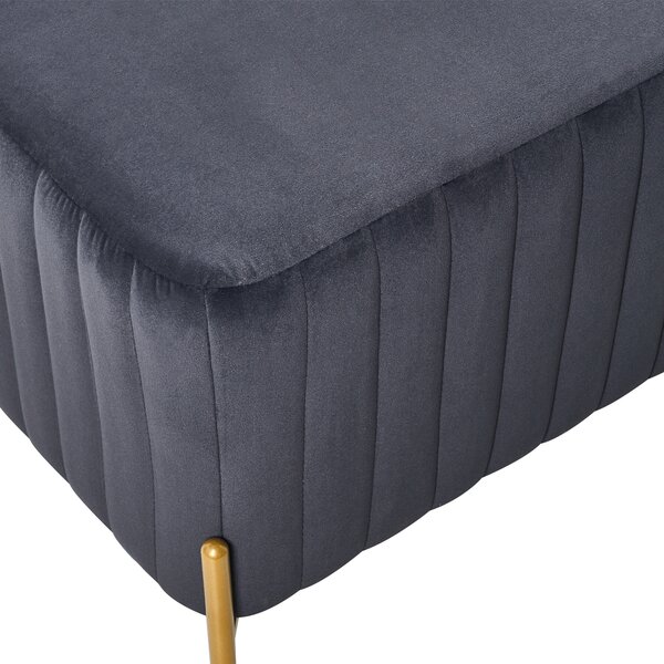 Lavička čierna zamatové čalúnenie zlaté kovové nohy 91 x 47 cm obdĺžnikový taburet glamour obývacia izba