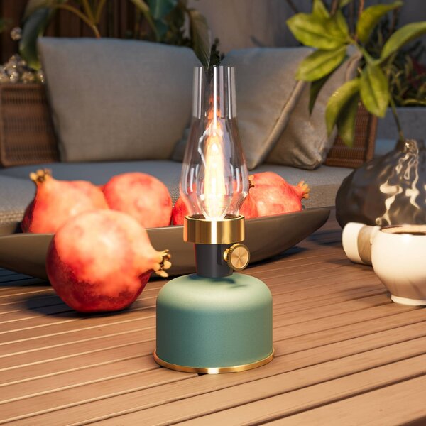 Calex Stolová LED lampa Lavinio, zelená, stmievač, Zelená, Obývacia izba / jedáleň, Hliník, Stojacie svietidlo
