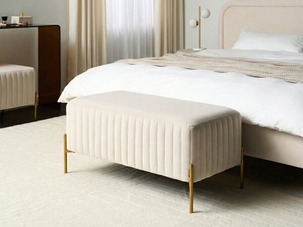 Lavička krémová biela zamatové čalúnenie zlaté kovové nohy 91 x 47 cm obdĺžnikový taburet glamour obývacia izba