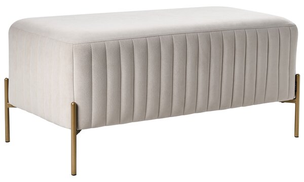 Lavička krémová biela zamatové čalúnenie zlaté kovové nohy 91 x 47 cm obdĺžnikový taburet glamour obývacia izba