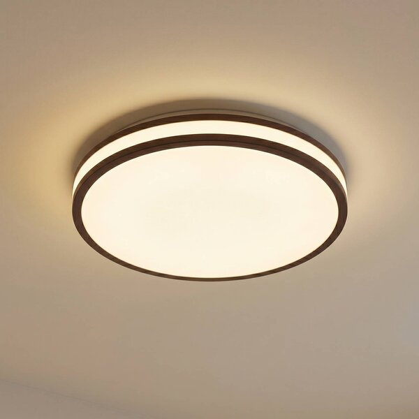 Stropné LED svetlo Lindby Emiva, Ø 40 cm, tmavé drevo,, Tmavé drevo, Obývacia izba / jedáleň, Drevo, Moderný, Závesné svietidlo