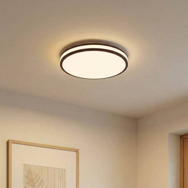 Stropné LED svetlo Lindby Emiva, Ø 40 cm, tmavé drevo,, Tmavé drevo, Obývacia izba / jedáleň, Drevo, Moderný, Závesné svietidlo