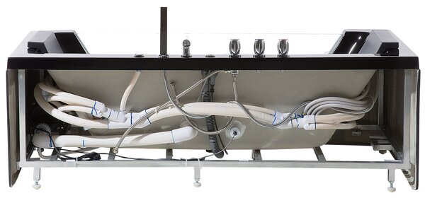 Vírivá vaňa čierna strieborná akrylát sklo 162 x 76 cm s LED osvetlením opierky hlavy pre 2 osoby moderný štýl kúpeľňa