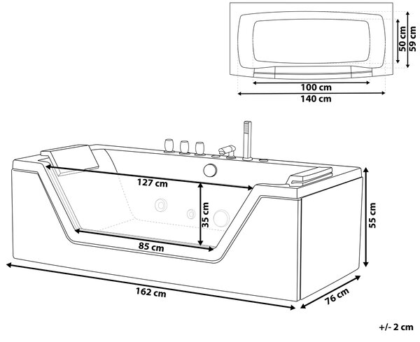 Vírivá vaňa čierna strieborná akrylát sklo 162 x 76 cm s LED osvetlením opierky hlavy pre 2 osoby moderný štýl kúpeľňa