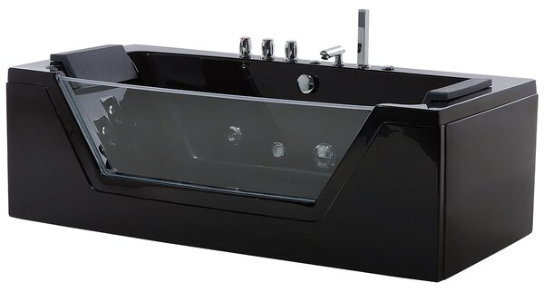 Vírivá vaňa čierna strieborná akrylát sklo 162 x 76 cm s LED osvetlením opierky hlavy pre 2 osoby moderný štýl kúpeľňa