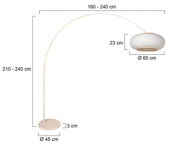 Steinhauer Stojacia lampa Sparkled Light v krémovej farbe a so sivým plátnom, 240 cm, Krémová / jantárovo žltá, Obývacia izba / jedáleň, kov, Oblúková stojaca lampa