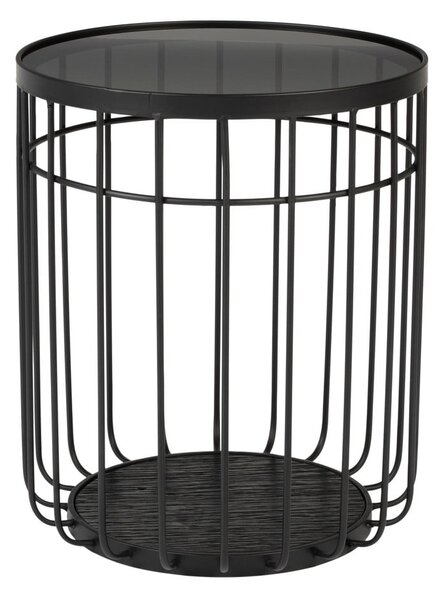 Čierny odkladací stolík so sklenenou doskou White Label Lance, ø 35 cm