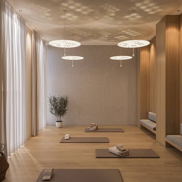 WEVER & DUCRÉ LED závesné svietidlo Shedda Ø 70 cm, farba svetla 2700 K, Krémová / jantárovo žltá, Obývacia izba / jedáleň, Hliník, Moderný, Závesné svietidlo