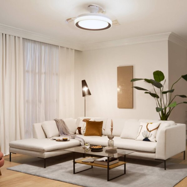 Stropný ventilátor Philips LED Bliss, zlatý/biely, tichý,, Biela / opálová, Obývacia izba / jedáleň, kov, Moderný
