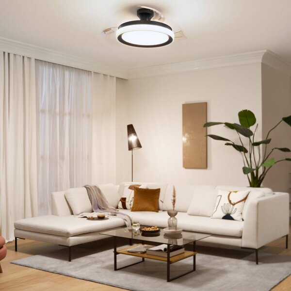 Philips Stropný ventilátor LED Bliss čierno-biely, DC, tichý, Čierna, Obývacia izba / jedáleň, kov, Moderný