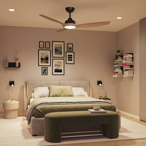 Philips Ventilátor LED Olas, priemer 132 cm, drevo/čierna, DC, Čierna, Obývacia izba / jedáleň, Plast, Moderný