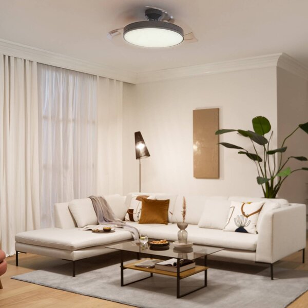 Philips Stropný ventilátor LED Atlas, niklová farba, tichý, DC, Hliník / sivá / zinok, Obývacia izba / jedáleň, kov, Moderný
