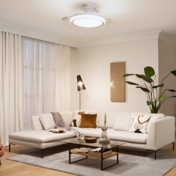 Stropný ventilátor Philips Bliss s LED osvetlením, biely, DC, tichý, Biela / opálová, Obývacia izba / jedáleň, kov, Moderný