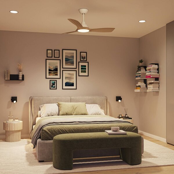 Philips Ventilátor LED Olas, Ø 106 cm, drevo/biela, DC, Biela / opálová, Obývacia izba / jedáleň, Plast, Moderný