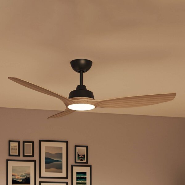 Philips Ventilátor LED Olas, priemer 132 cm, drevo/čierna, DC, Čierna, Obývacia izba / jedáleň, Plast, Moderný