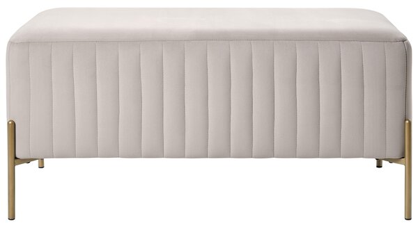 Lavička sivobéžová zamatové čalúnenie zlaté kovové nohy 91 x 47 cm obdĺžnikový taburet glamour obývacia izba