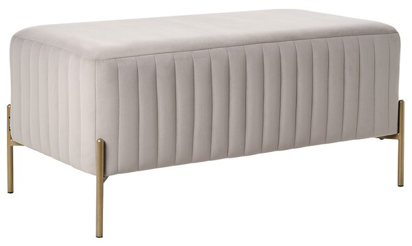 Lavička sivobéžová zamatové čalúnenie zlaté kovové nohy 91 x 47 cm obdĺžnikový taburet glamour obývacia izba