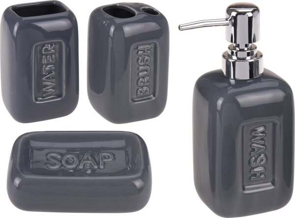 Súprava kúpeľňových doplnkov Bathroom Solutions, keramika, 4 kusy, antracit