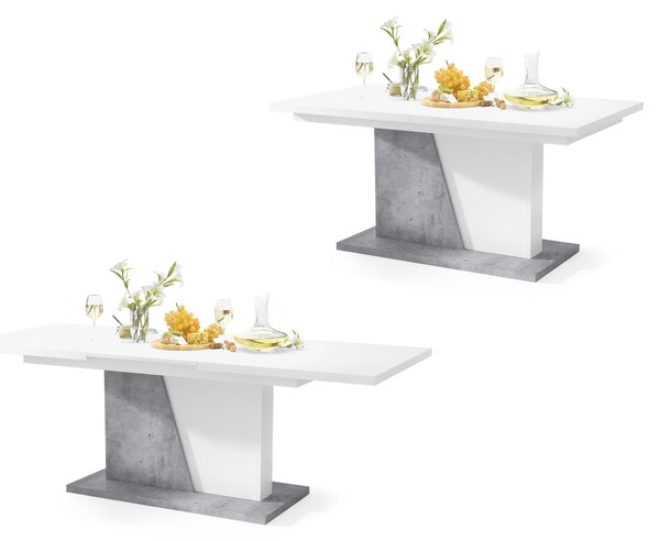 NOBLE NOIR Biely Mat/Beton Millenium - ROZKLADANÝ STÔL DO 218 cm, pre 8, 10 osôb