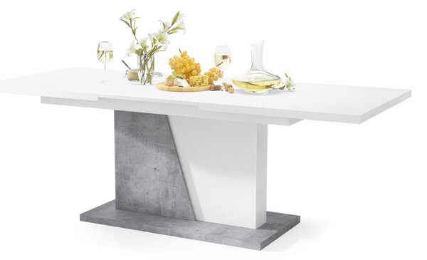 NOBLE NOIR Biely Mat/Beton Millenium - ROZKLADANÝ STÔL DO 218 cm, pre 8, 10 osôb