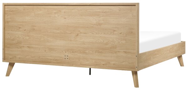 Posteľ svetlé drevo 180 x 200 cm ratan drevotrieska s roštom minimalistický boho štýl spálňa