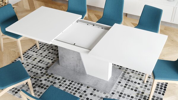 NOBLE NOIR Biely Mat/Beton Millenium - ROZKLADANÝ STÔL DO 218 cm, pre 8, 10 osôb