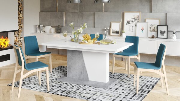 NOBLE NOIR Biely Mat/Beton Millenium - ROZKLADANÝ STÔL DO 218 cm, pre 8, 10 osôb