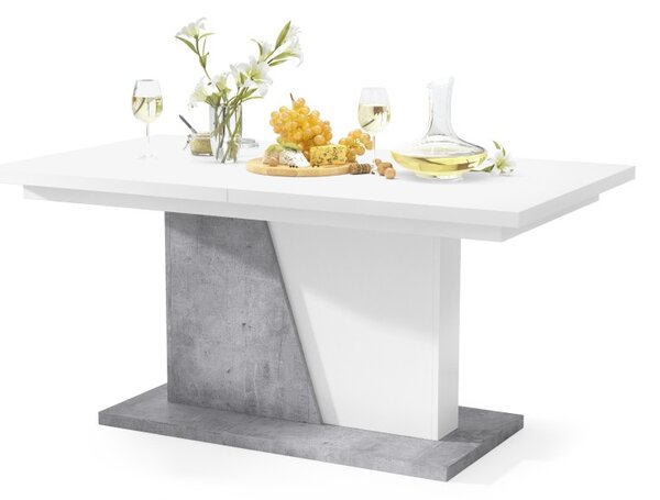 NOBLE NOIR Biely Mat/Beton Millenium - ROZKLADANÝ STÔL DO 218 cm, pre 8, 10 osôb