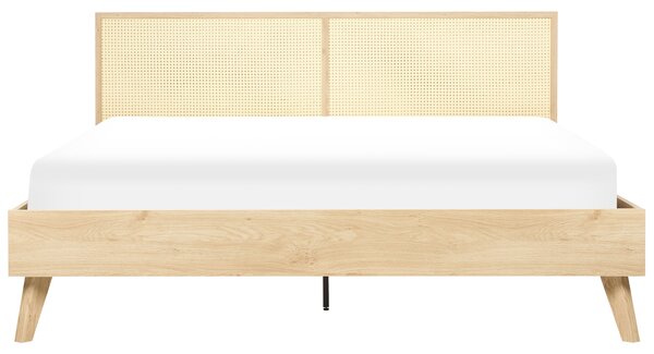 Posteľ svetlé drevo 180 x 200 cm ratan drevotrieska s roštom minimalistický boho štýl spálňa