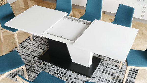 NOBLE NOIR Biely Mat/Čierny mat - ROZKLADANÝ STÔL DO 218 cm, pre 8, 10 osôb