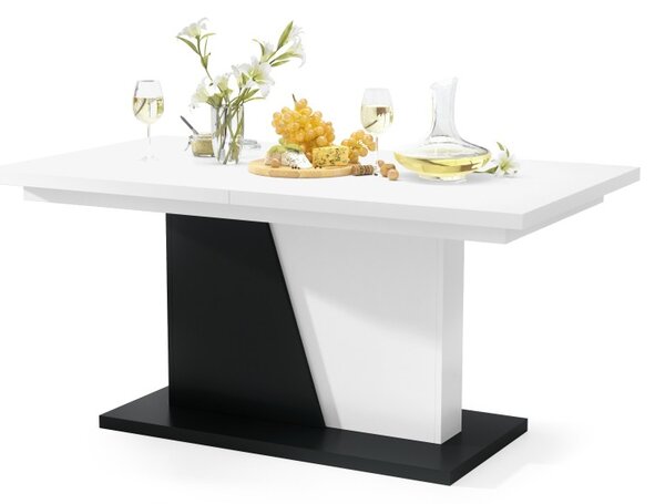 NOBLE NOIR Biely Mat/Čierny mat - ROZKLADANÝ STÔL DO 218 cm, pre 8, 10 osôb