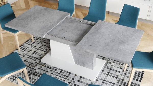 NOBLE NOIR Betón Millenium/Biely Mat - ROZKLADANÝ STÔL DO 218 cm, pre 8, 10 osôb